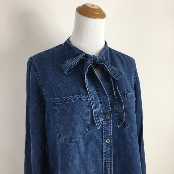 RAILS Long Sleeve Dark Vintage Wash ROSALEE Tie Collar Chambray Denim Shirt - Picture 7 of 12